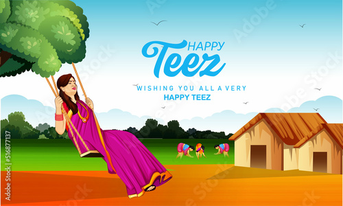 vector illsuatrtion of indian festival hariyali teej means green teej ,shiv ling celebration of india
 photo