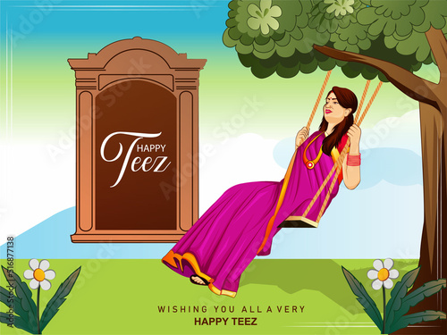 vector illsuatrtion of indian festival hariyali teej means green teej ,shiv ling celebration of india
 photo