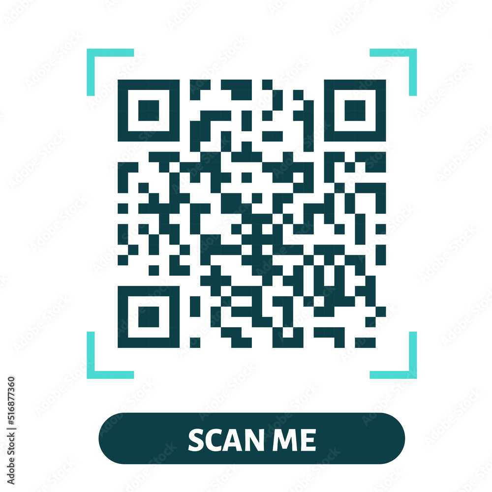 Scan me QR code design. QR code for payment, text transfer with scan me button. Vector illustration isolated in white background
