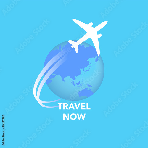 vector illustration of travel now by plane around the world