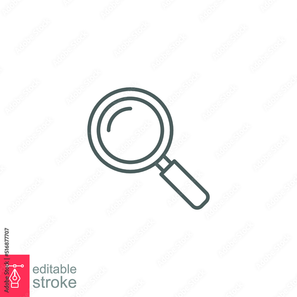 Magnifying glass line icon. Simple outline style. vector sign, linear pictogram isolated on white background. Logo illustration design. Editable stroke EPS 10. Magnifying glass line icon. Simple outline style. vector sign, linear pictogram isolated on white background. Logo illustration design. Editable stroke EPS 10.