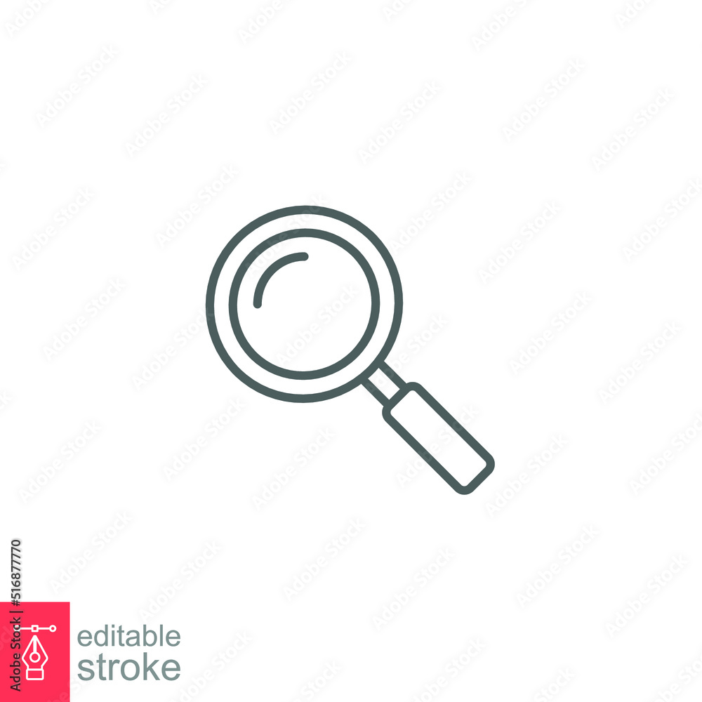 Magnifying glass line icon. Simple outline style. vector sign, linear pictogram isolated on white background. Logo illustration design. Editable stroke EPS 10. Magnifying glass line icon. Simple outline style. vector sign, linear pictogram isolated on white background. Logo illustration design. Editable stroke EPS 10.