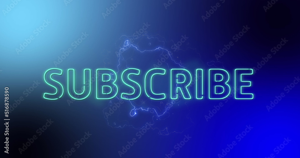 Image of subscribe text over lightnings on blue background