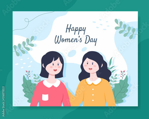 International Women Day Photocall Template Flat Cartoon Background Vector Illustration
