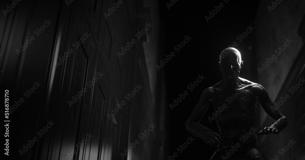 Image of human like monster in dark tunnel being stunned Image of human like monster in dark tunnel being stunned