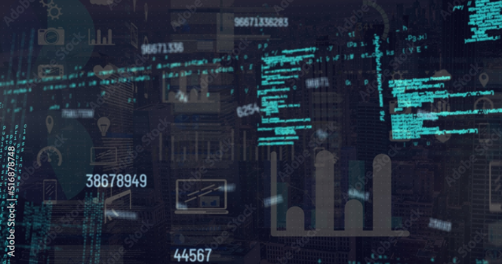 Fototapeta premium Image of data processing over grey background
