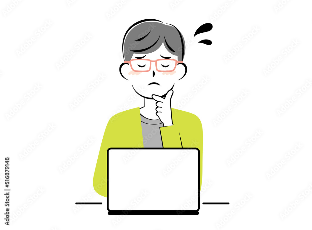 パソコン操作で困っている男性　3c