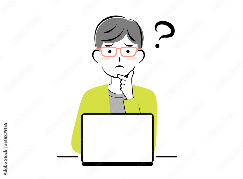 パソコン操作で悩む男性　3c