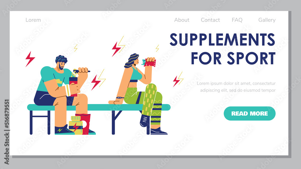 Website banner template about sport supplements flat style