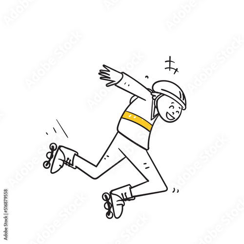 hand drawn doodle person play inline skate illustration vector
