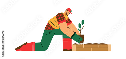 Gardener or city greening service worker flat vector illustration isolated.