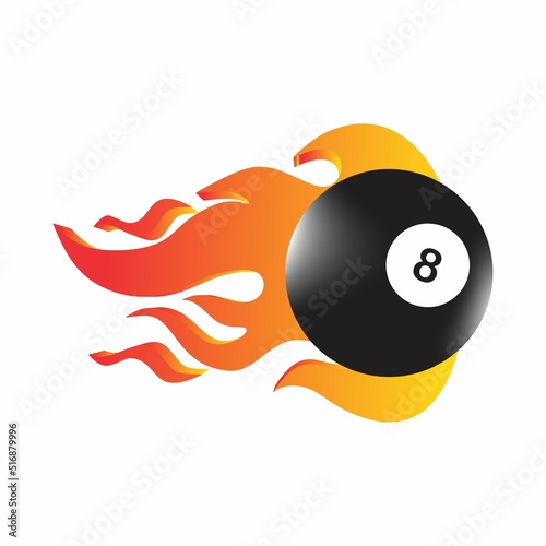 Vector illustration of billiards pool snooker 8 ball with simple flames