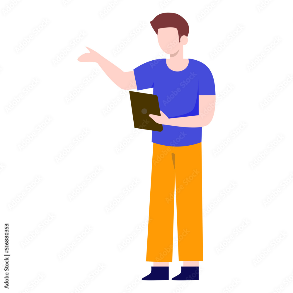 worker with a iPad standing on white background. worker with a iPad standing on white background.