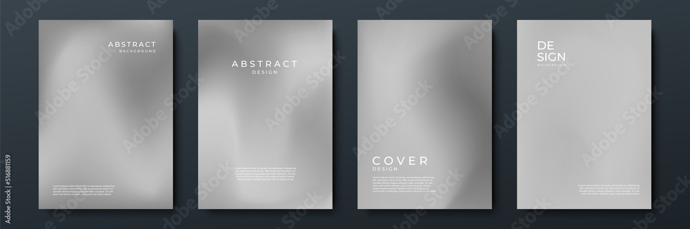 Fototapeta premium Blurred grey white backgrounds set with modern abstract blurred color gradient patterns. Templates collection for brochures, posters, banners, flyers and cards. Vector illustration.