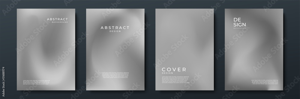 Fototapeta premium Blurred grey white backgrounds set with modern abstract blurred color gradient patterns. Templates collection for brochures, posters, banners, flyers and cards. Vector illustration.