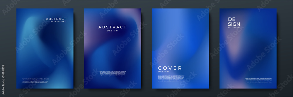 Blurred dark blue backgrounds set with abstract gradient texture background with dynamic blurred effect. Templates for brochures, posters, banners, flyers and cards. Vector illustration. - obrazy, fototapety, plakaty 