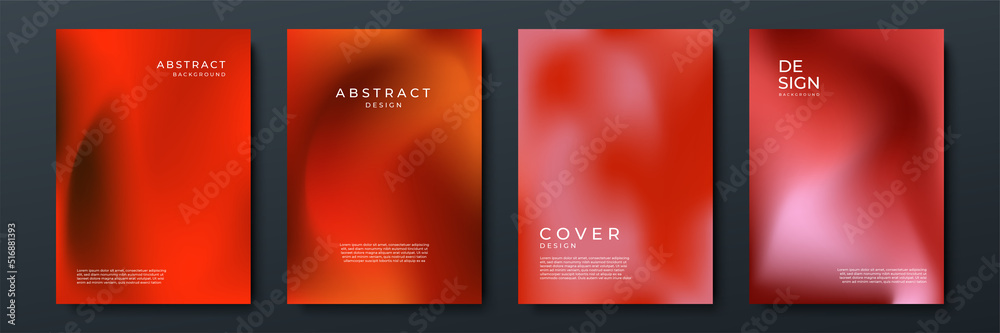Fototapeta premium Blurred red backgrounds set with abstract gradient texture background with dynamic blurred effect. Templates for brochures, posters, banners, flyers and cards. Vector illustration.