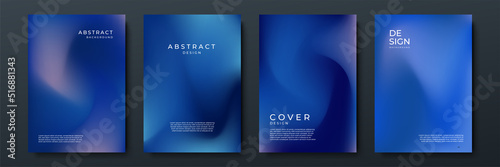 Blurred dark blue backgrounds set with abstract gradient texture background with dynamic blurred effect. Templates for brochures, posters, banners, flyers and cards. Vector illustration.