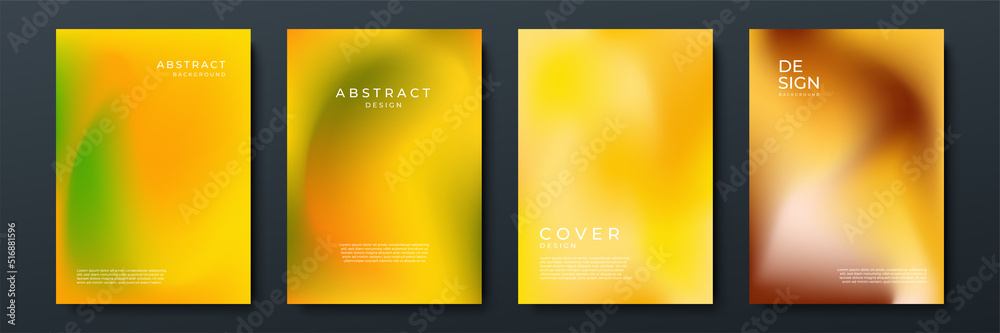 Fototapeta premium Blurred orange backgrounds set with abstract gradient texture background with dynamic blurred effect. Templates for brochures, posters, banners, flyers and cards. Vector illustration.