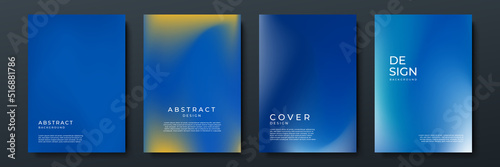 Blurred blue yellow backgrounds set with abstract gradient texture background with dynamic blurred effect. Templates for brochures, posters, banners, flyers and cards. Vector illustration.