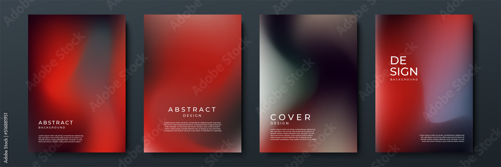Fototapeta premium Blurred red black backgrounds set with abstract gradient texture background with dynamic blurred effect. Templates for brochures, posters, banners, flyers and cards. Vector illustration.