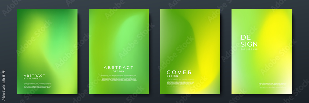 Fototapeta premium Blurred green backgrounds set with abstract gradient texture background with dynamic blurred effect. Templates for brochures, posters, banners, flyers and cards. Vector illustration.