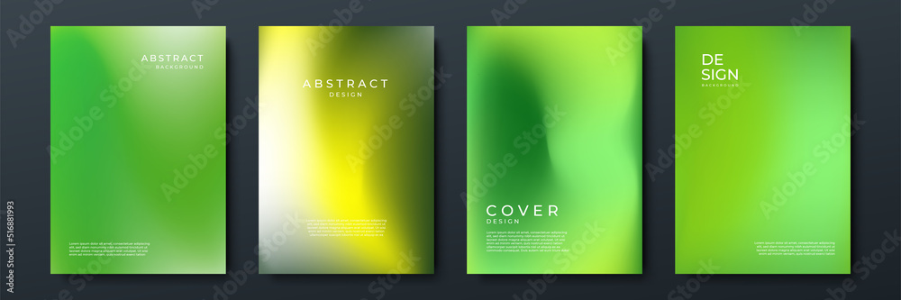 Fototapeta premium Blurred green backgrounds set with abstract gradient texture background with dynamic blurred effect. Templates for brochures, posters, banners, flyers and cards. Vector illustration.