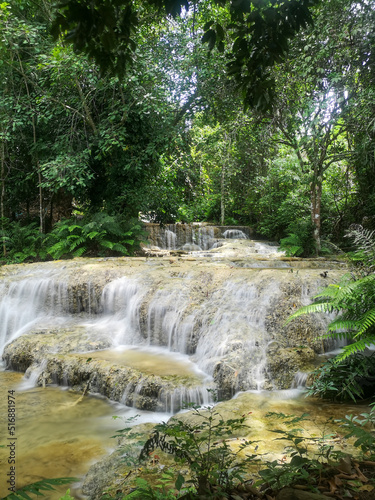 Kao Fu or Mae Kae 2 waterfall, limestone waterfall at Lampang province in Thailand