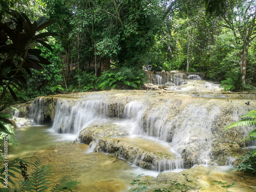 Kao Fu or Mae Kae 2 waterfall  limestone waterfall at Lampang province in Thailand