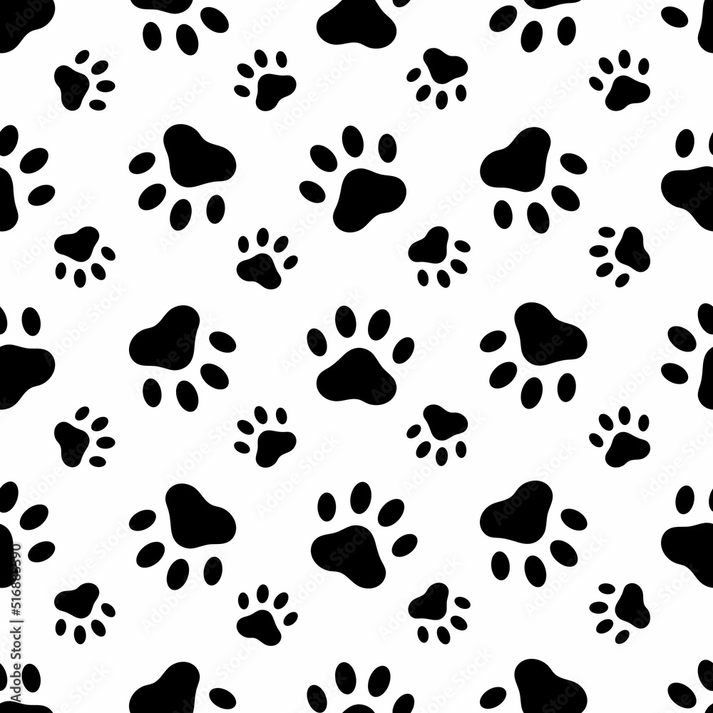 Paw print dog cat, seamless pattern. Vector illustration.	