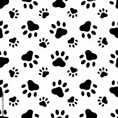 Paw print dog cat, seamless pattern. Vector illustration. 