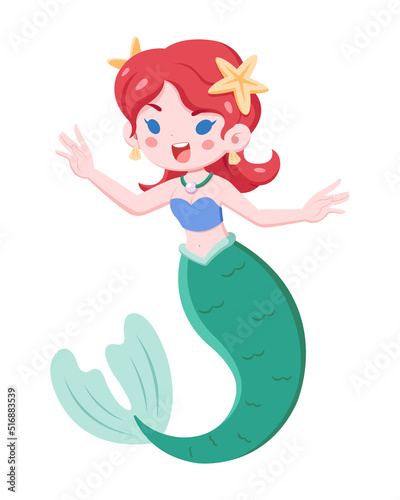 Cute style happy mermaid cartoon illustration 
