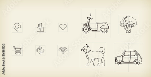 アイコンとイラストのデザインセット。