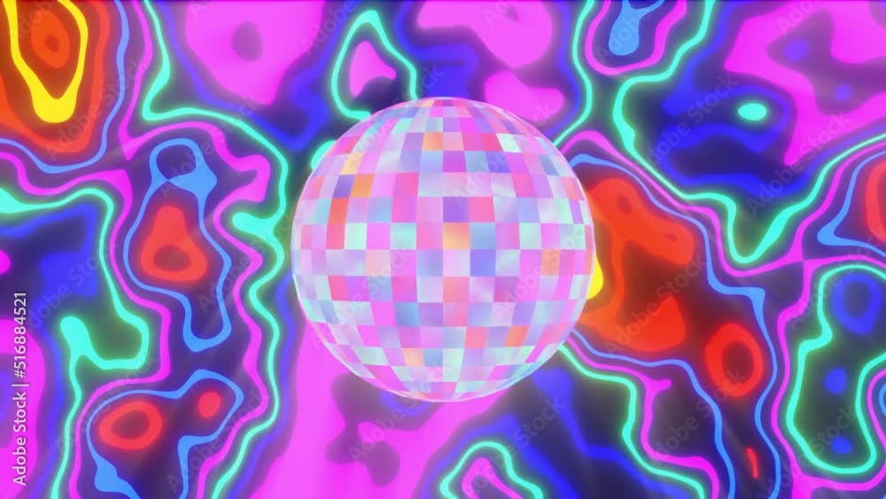 Glowing Mirror ball on the Colorful Line Art Background