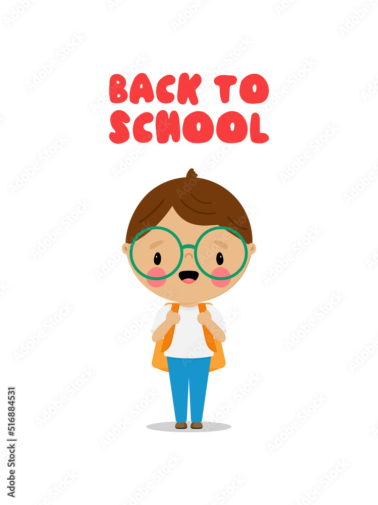 Back to School vector illustration with cute boy. Cartoon style. Isolated on a white background.	