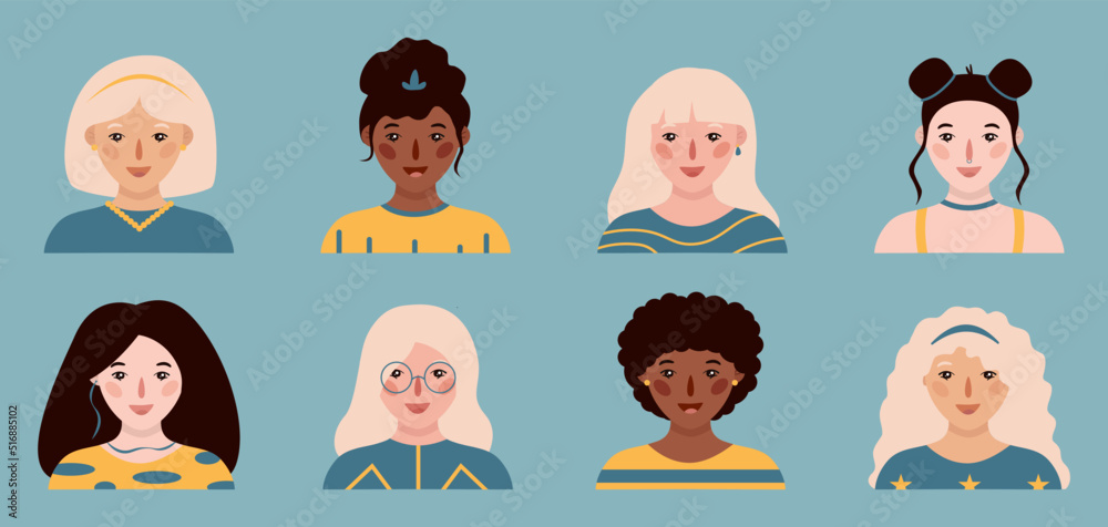 Girls portraits. Set of vector Girls portraits. Set of vector