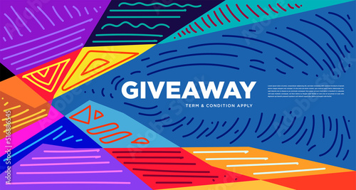 Colorful abstract geometric and fluid banner template for marketing promotion material. Giveaway, cash back, gift card, and member card bonus design template.
