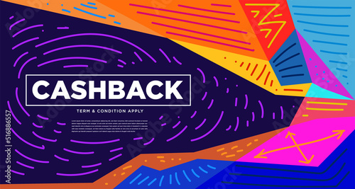 Colorful abstract geometric and fluid banner template for marketing promotion material. Giveaway, cash back, gift card, and member card bonus design template.