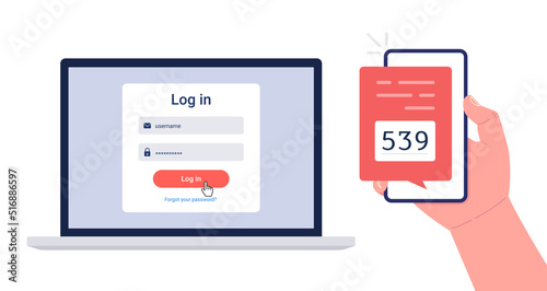 Two steps authentication. Notice with code for secure login or sign in. Vector illustration..