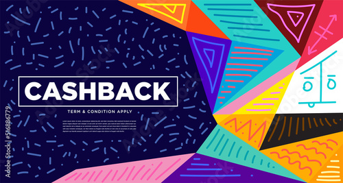 Colorful abstract geometric and fluid banner template for marketing promotion material. Giveaway, cash back, gift card, and member card bonus design template.