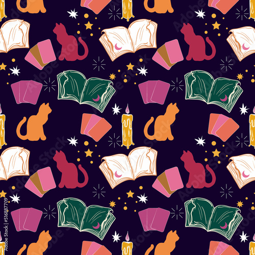 Witchcraft seamless pattern. Mystic, occult background. Trendy vector illustration.
