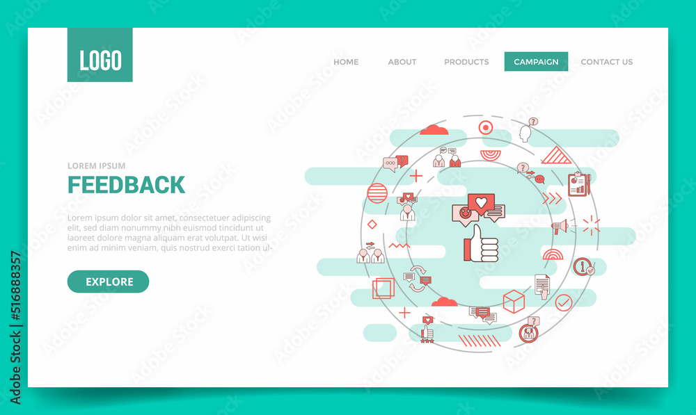 feedback concept with circle icon for website template or landing page homepage