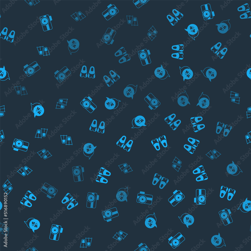 Set Photo camera for diver, Flippers swimming, and on seamless pattern. Vector Set Photo camera for diver, Flippers swimming, and on seamless pattern. Vector