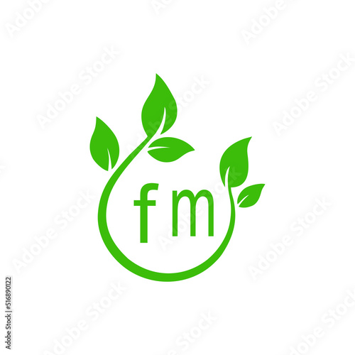 FM Letter Initial Shaped Nature Green Leaf Simple Logo Design