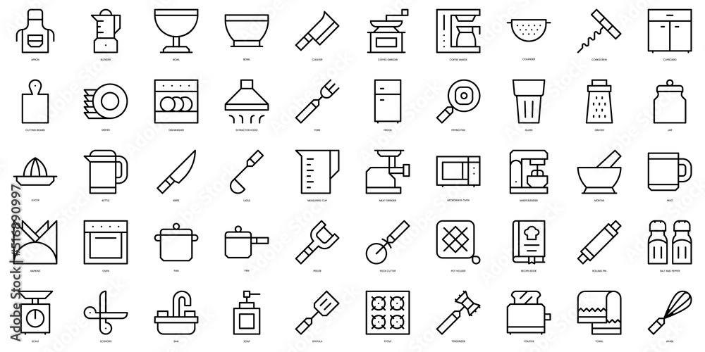 Set of thin line kitchen Icons. Vector illustration
