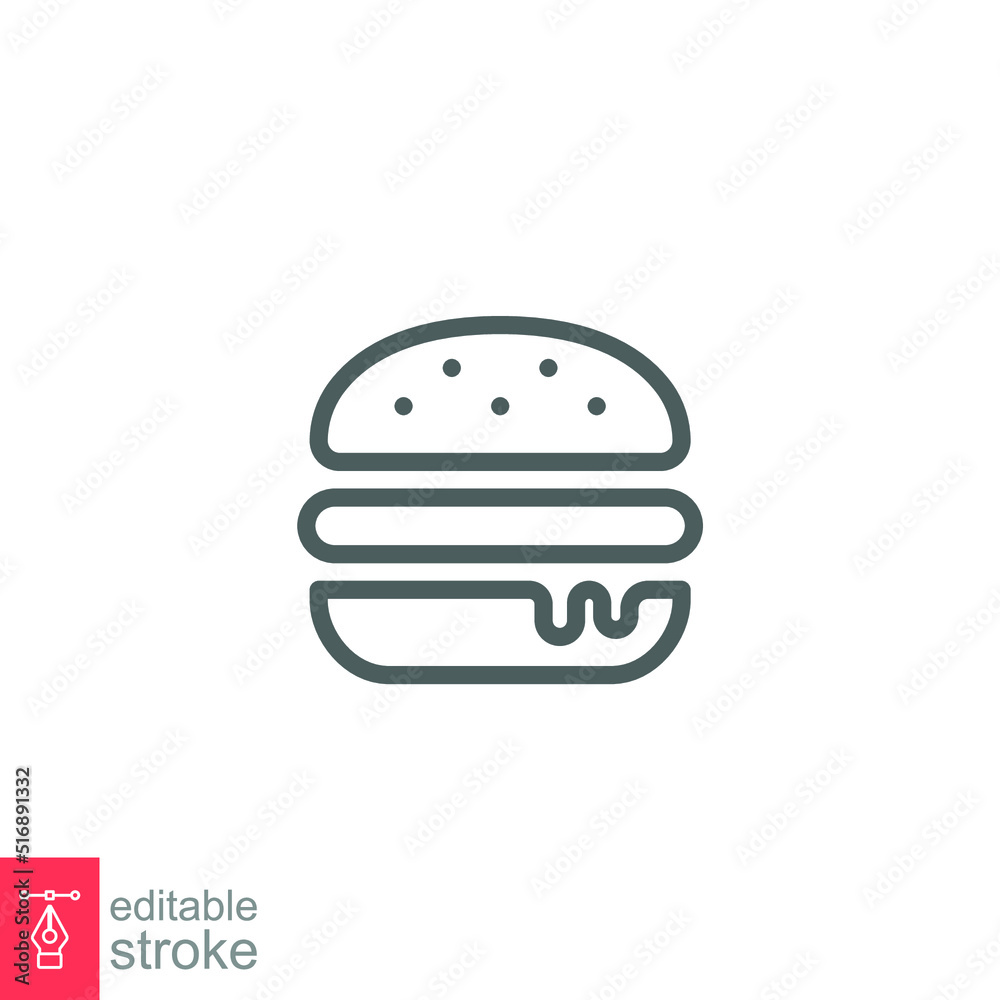 Hamburger icon. Simple outline style. Cheeseburger, fast food concept. Vector illustration isolated on white background. Editable stroke EPS 10. Hamburger icon. Simple outline style. Cheeseburger, fast food concept. Vector illustration isolated on white background. Editable stroke EPS 10.