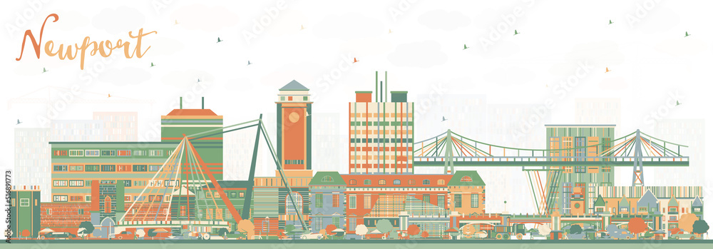 Newport Wales City Skyline with Color Buildings.