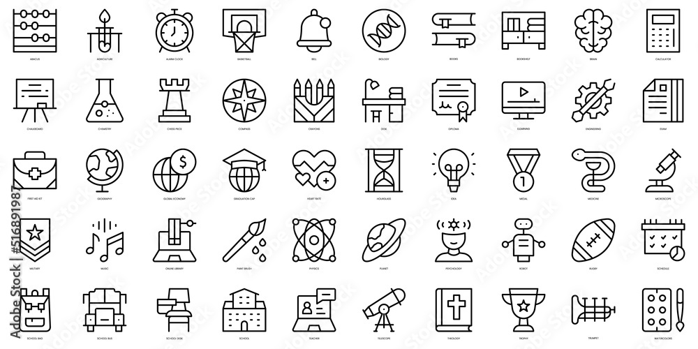 Set of thin line academy Icons. Vector illustration