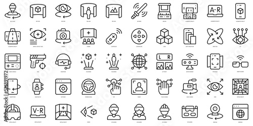 Set of thin line virtual reality Icons. Vector illustration