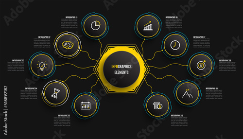 Vector infographic template with 3D paper label, integrated circles. Business concept with 8 options. For content, diagram, flowchart, steps, parts, timeline infographics, workflow.